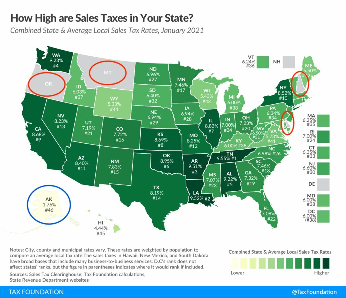 2023年美國0稅率的四個(gè)州